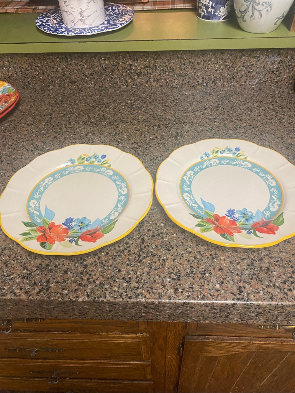 The Pioneer Woman Floral Dinner Plates with Yellow Rim and Blue Accents Set of 2